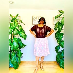 ✨ Eloquii✨ A Line Midi Skirt W/High Sheen Blush Embroidered Floral Overlay